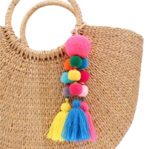 qtmy colorful tassel bag charm for women,layered tassel keychain keyring purse handbag decor pendant (9) (1)