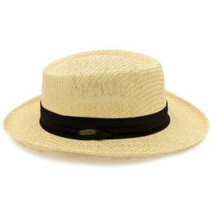 Panama Jack Men's Gambler Straw Hat - Lightweight, 3" Big Brim, Inner Elastic Sweatband, 3-Pleat Ribbon Hat Band (Black, Large/X-Large)