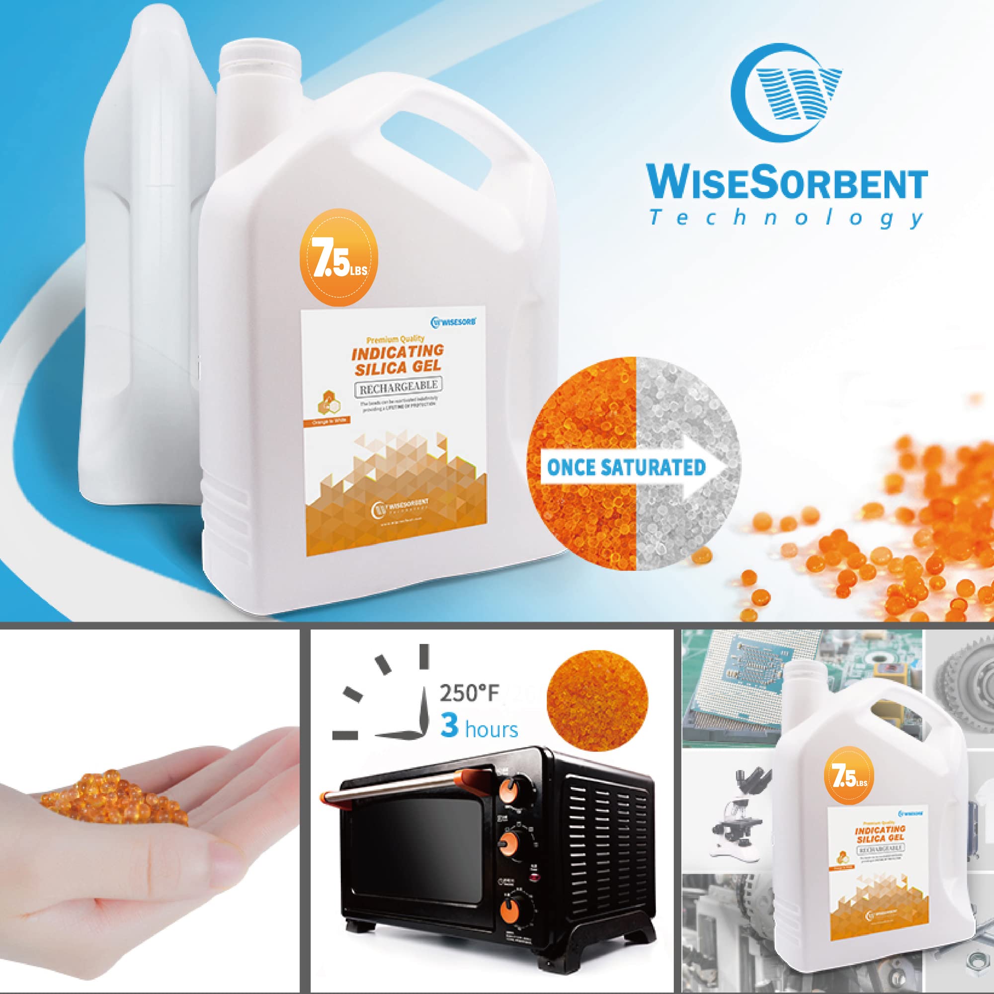 Wisesorb 7.5 LBS Indicating Silica Gel (Orange to White), Reusable Dehumidifiers Desiccant Moisture Absorbers