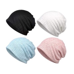 fashion beanies chemo caps cancer headwear skull cap knitted hat scarf for womens mens (4pack-b)