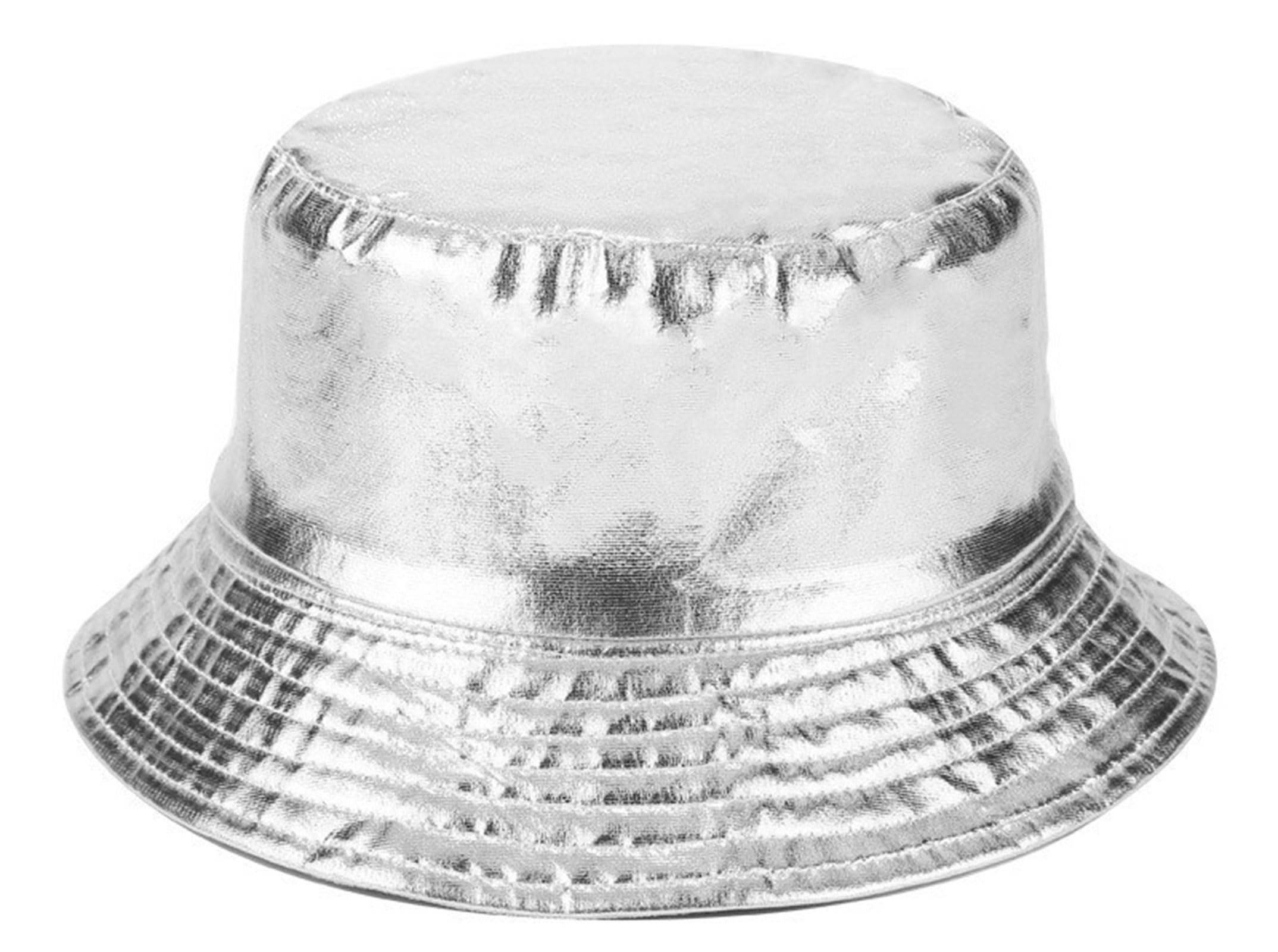 Joylife Metallic Bucket Hat Trendy Fisherman Hats Unisex Reversible Packable Sun Cap, Silver