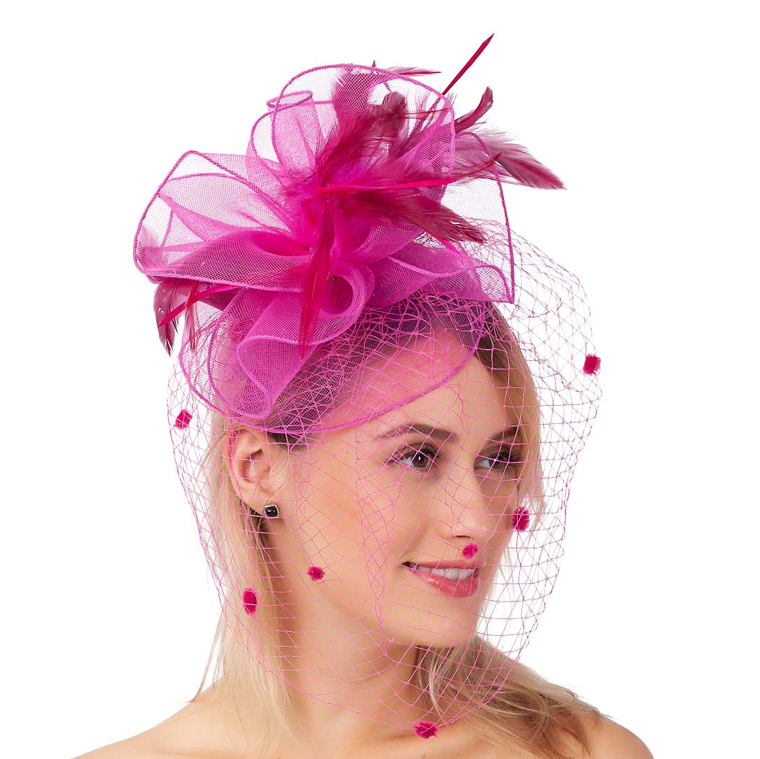 FELIZHOUSE Kentucky Derby Fascinators for Women Girls Tea Party Hats Cocktail Flower Veil Feathers Headband with Hair Clip