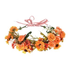 ddazzling green leaf floral crown eucalyptus flower women girls headband flower headpiece bridal halo photo prop (yellow orange green)