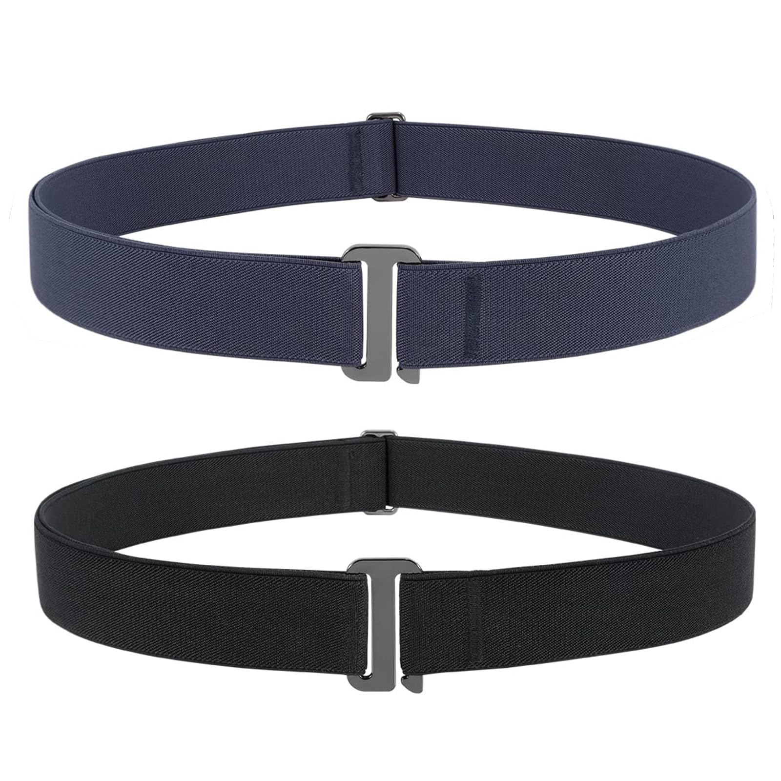 JASGOOD 2 Pack Invisible Women Stretch Belt No Show Elastic Web Strap Belt with Flat Buckle for Jeans Pants Dresses