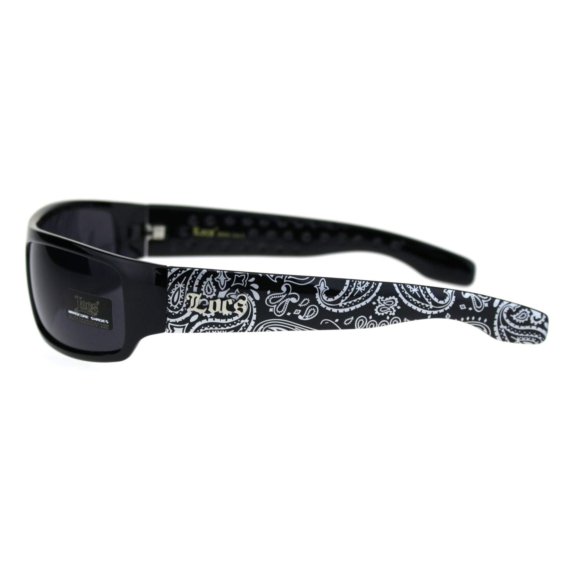 Locs Mad Dog Hardcore Gangster Cholo Narrow Rectangular Sunglasses Black Bandana