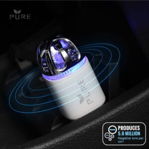 Car Air Purifier 3in1 Premium Stainless Steel HEPA Filter Ionizer w/Dual USB Quick Charge 3.0 USB-Eliminate Allergens Odor Smell, Smoke, Pets, Pollen Mold Bacteria w/Anti-Microbial Deodorizer (White)