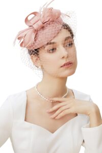 babeyond fascinators hat veil feather hair clip tea party kentucky pillbox derby bridal for wedding nude pink