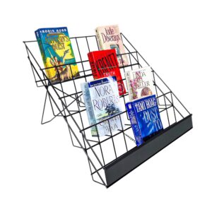 FixtureDisplays® 4-Tiered Book Signing Rack, CD Display, 18" Wire Rack for Tabletop Use, 2.5" Open Shelves, with Header - Black 119362-FBA