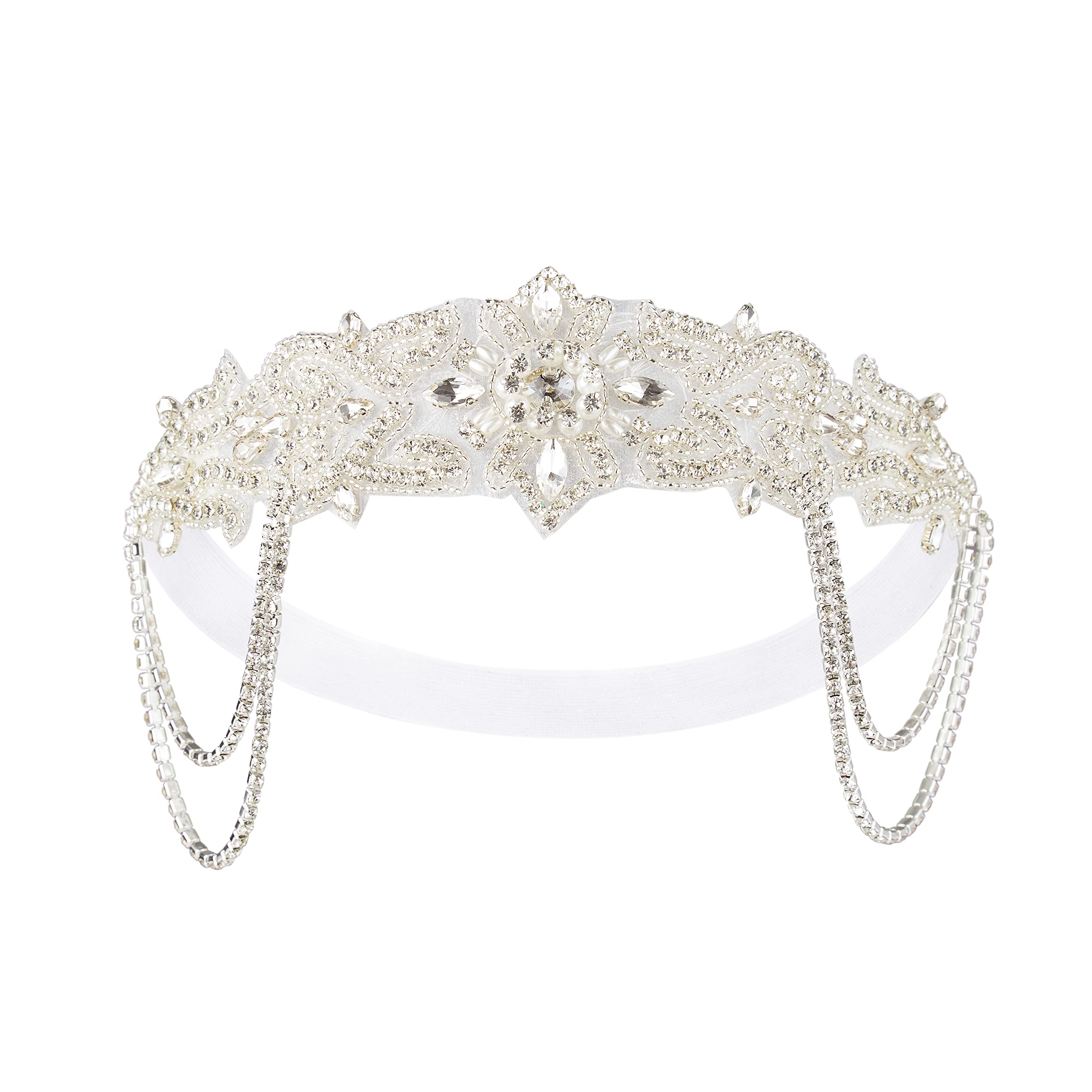 BABEYOND 1920s Flapper Headpiece Roaring 20s Headband Great Gatsby Headband Chain for Women Vintage Hair Accessory (A-Silver)