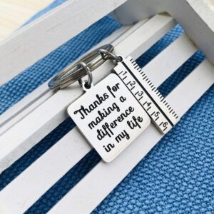 XGAKWD Teacher Appreciation Gift Keychain - Thanks for Making a Difference in My Life Teacher Key Chain for Women Men, Birthday Graduation Christmas Gifts for Teachers (Ruler)