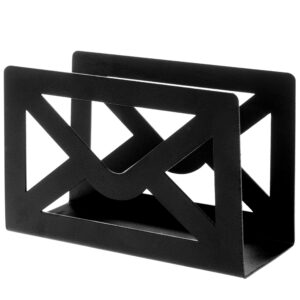 MyGift Black Metal Desktop Mail Holder with Cutout Envelope Design Home and Office Desk Letter Organizer