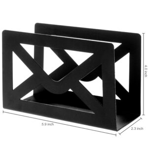 MyGift Black Metal Desktop Mail Holder with Cutout Envelope Design Home and Office Desk Letter Organizer