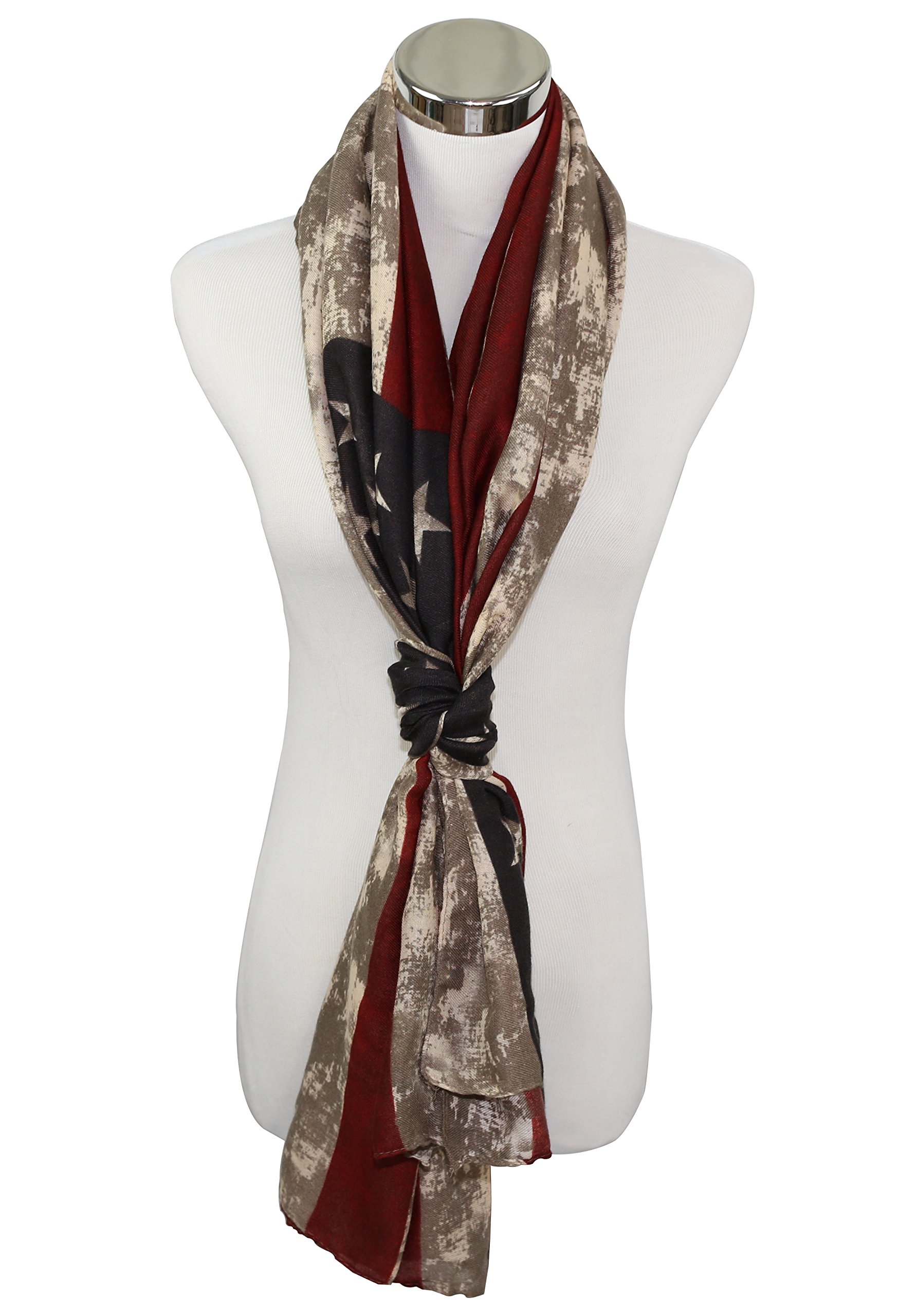 REINDEAR Vintage American Flag Patriotic Shawl Scarf (Khaki)