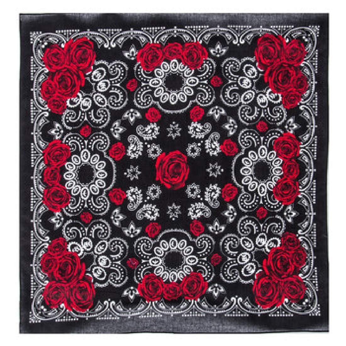 Bandanna Black White Rose Rock Star ~ Wearable Art 100% Cotton -