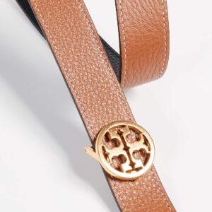 Tory Burch Women's 1" Miller Reversible Belt, Black/Gold, L