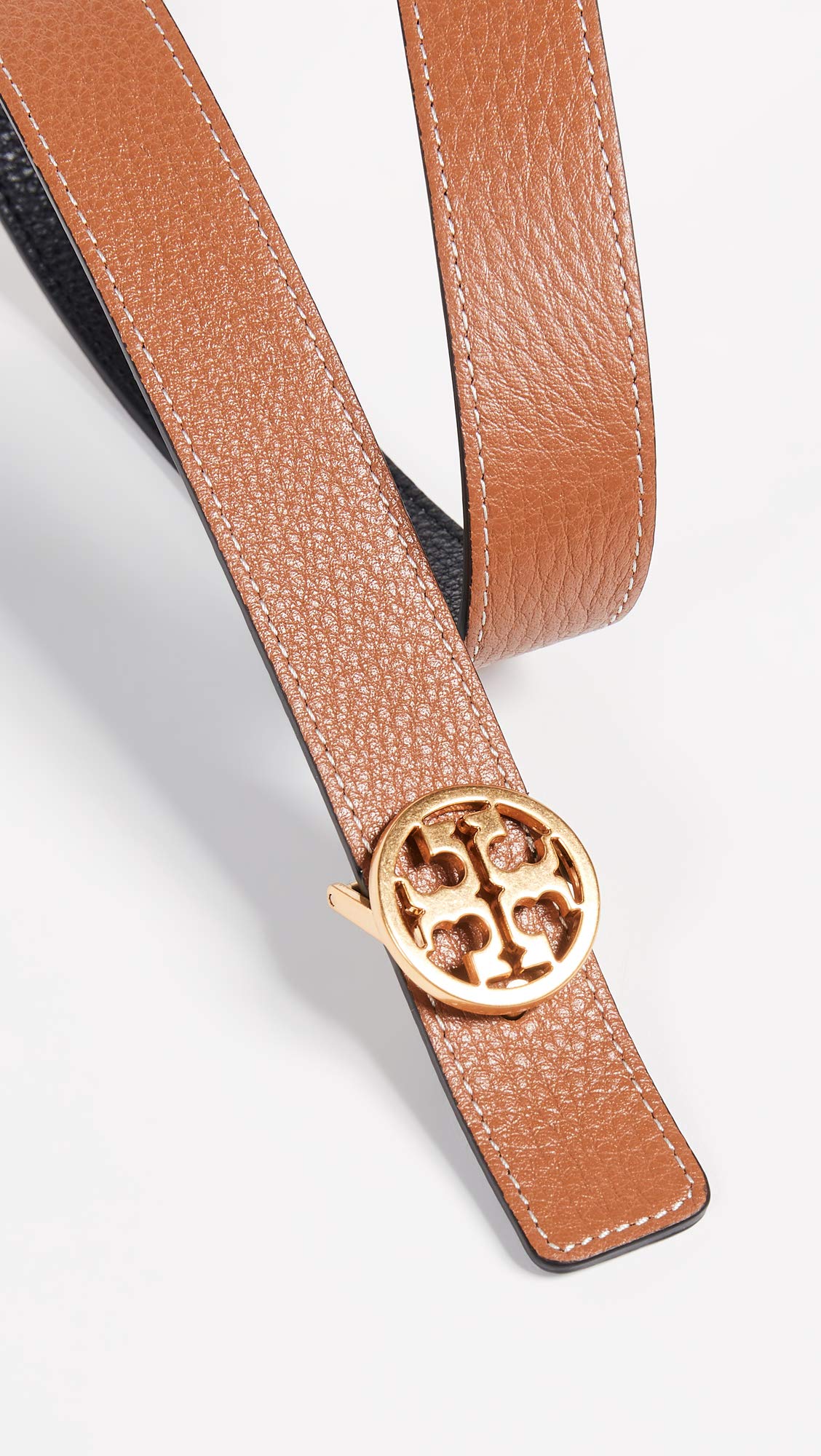 Tory Burch Women's 1" Miller Reversible Belt, Black/Gold, L