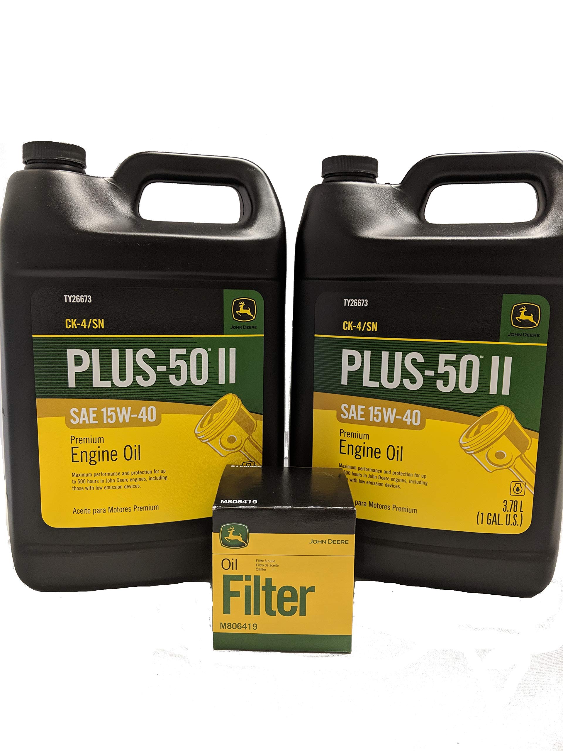 John Deere Original Equipment Oil Change Kit Filter and Oil - (1) M806419 + (2) Gallons 15W-40