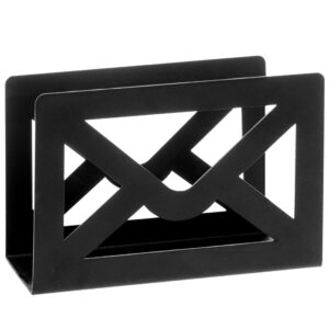 MyGift Black Metal Desktop Mail Holder with Cutout Envelope Design Home and Office Desk Letter Organizer