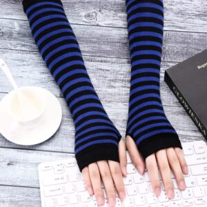 4 Pairs Women Knit Arm Warmers Long Fingerless Gloves Knitted Elbow Length Gloves Thumb Hole Gloves Winter (Black White, Black Grey, Black Blue, Black Coffee)