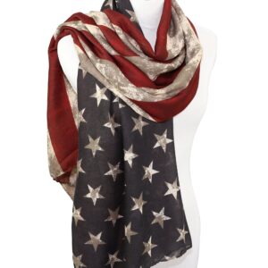 REINDEAR Vintage American Flag Patriotic Shawl Scarf (Khaki)