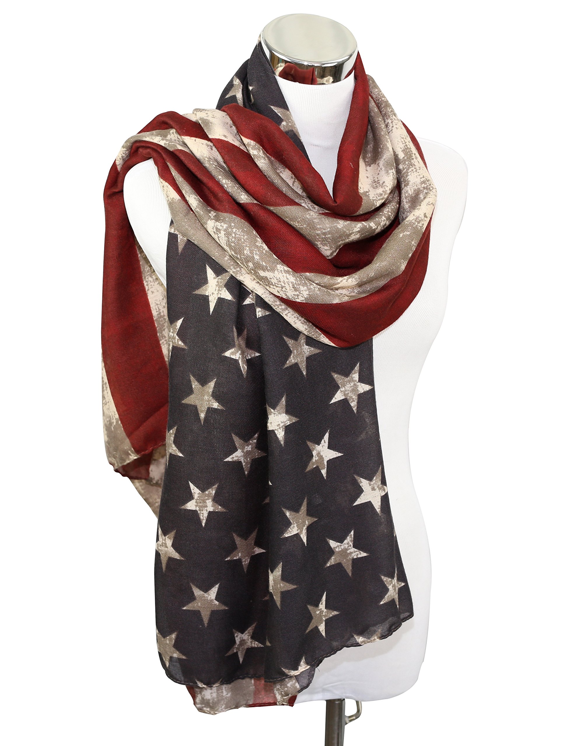 REINDEAR Vintage American Flag Patriotic Shawl Scarf (Khaki)