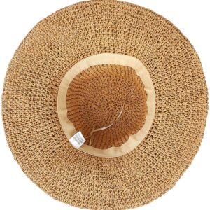 Women Straw Hat Wide Brim Beach Sun Cap Foldable Large Lady Floppy 100% Natural Paper Braided for Travel Decoration Summer Vacation Soft Lightweight and Breathable (Brown)