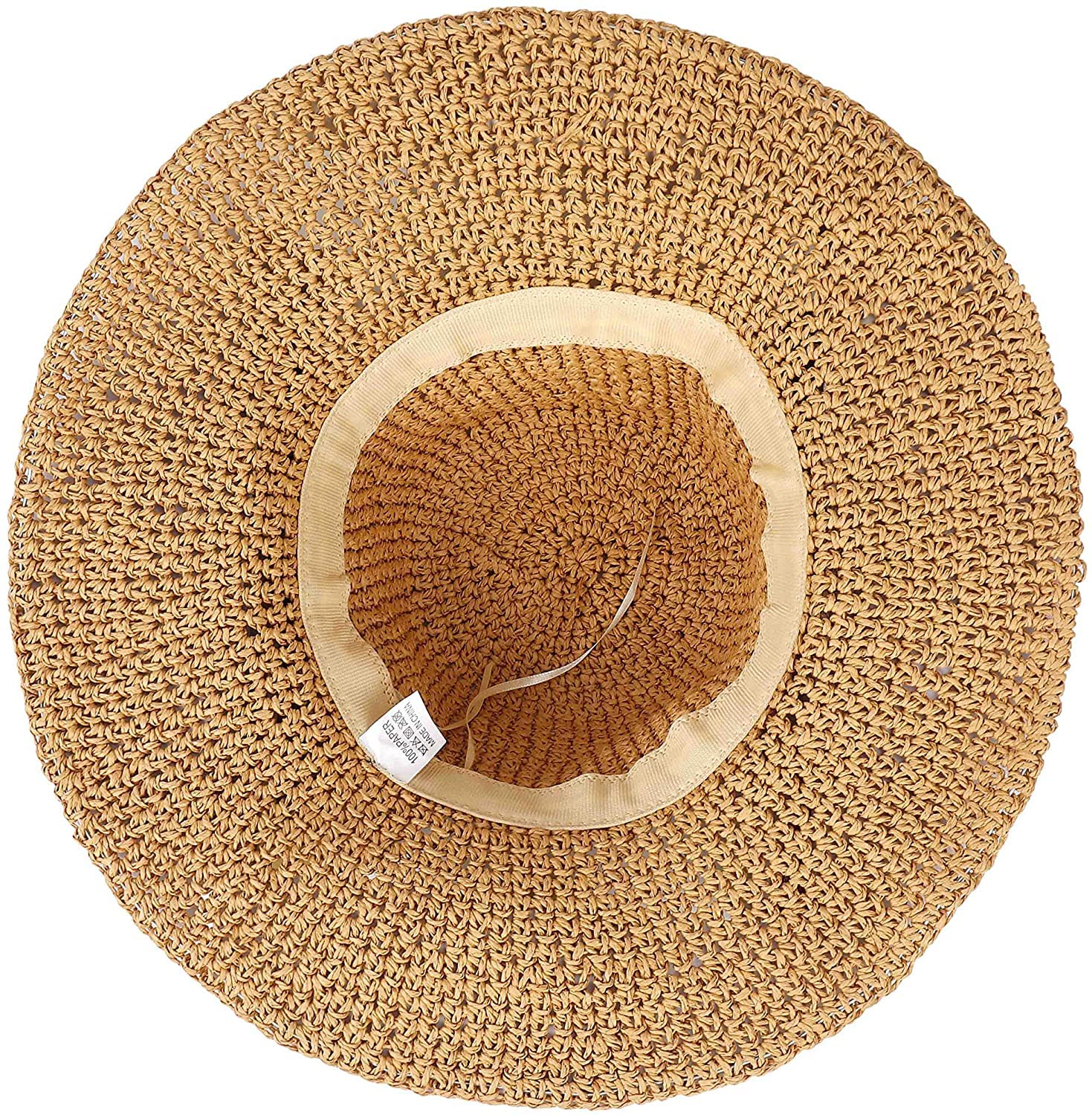 Women Straw Hat Wide Brim Beach Sun Cap Foldable Large Lady Floppy 100% Natural Paper Braided for Travel Decoration Summer Vacation Soft Lightweight and Breathable (Brown)