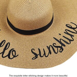 DRESHOW Big Straw Sun Hats for Women Floppy Foldable Roll up Beach Cap Sun Hat UPF 50+ Vacation Honeymoon Embroidered Hat