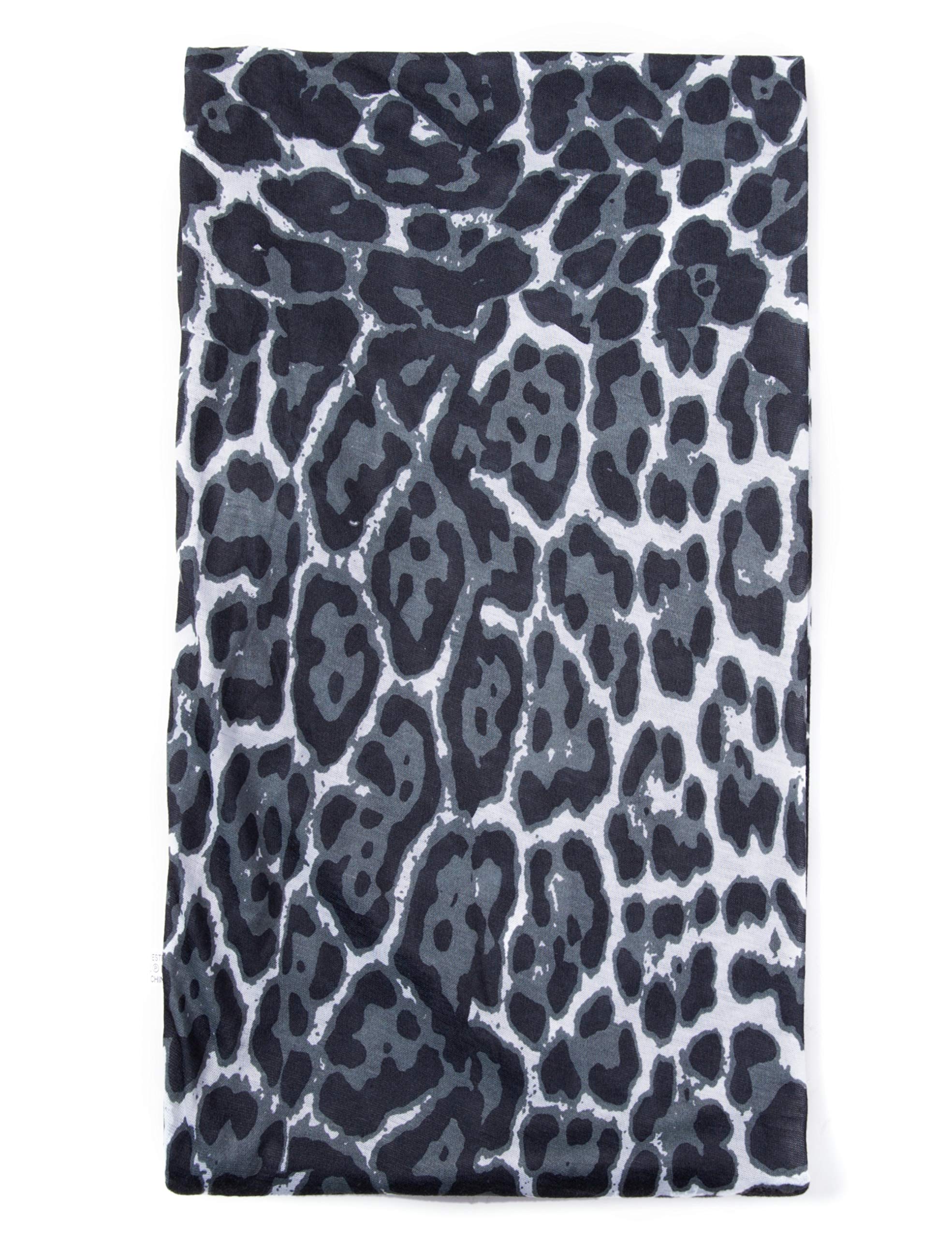 elzama Infinity Loop Jersey Scarf with Hidden Zipper Pocket, Leopard Printed Patterns for Women, Travel Wrap for Fall Winter, Black