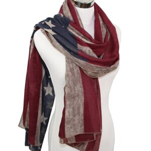 REINDEAR Vintage American Flag Patriotic Shawl Scarf (Khaki)