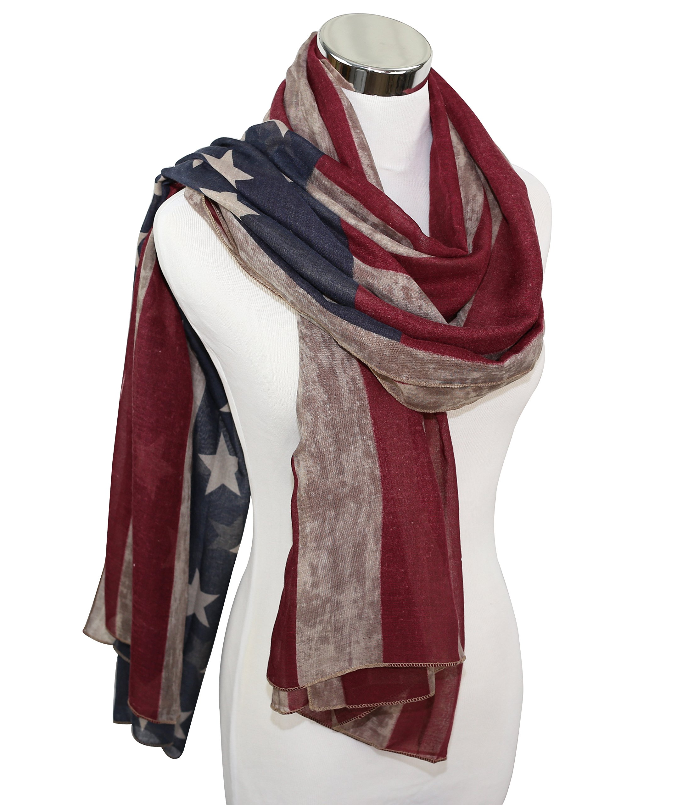 REINDEAR Vintage American Flag Patriotic Shawl Scarf (Khaki)