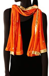 TMS Woman's Embroidered Chiffon Dupatta Scarf Shawl Wrap Soft Indian Bridal Wedding (Orange)