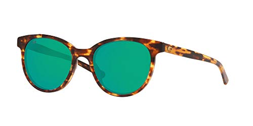 Costa Del Mar Womens Isla Round Sunglasses, Shiny Tortoise/Copper Green Mirrored Polarized-580G, 53 mm