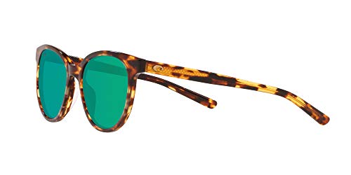 Costa Del Mar Womens Isla Round Sunglasses, Shiny Tortoise/Copper Green Mirrored Polarized-580G, 53 mm