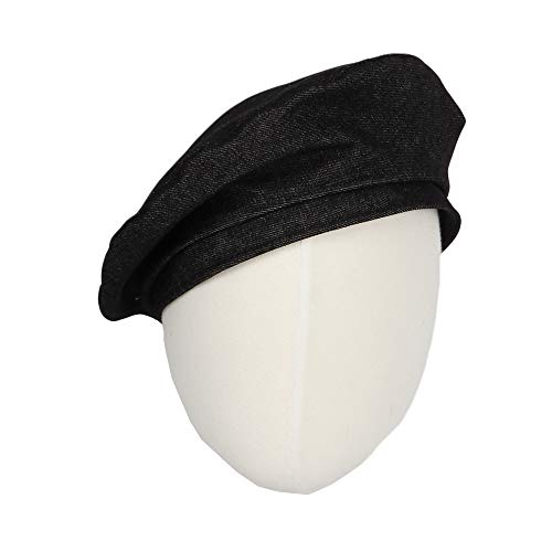 WITHMOONS Beret Hat Denim Cotton British Style Strap Adjustable JDF1177 (Black)