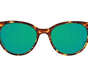 Costa Del Mar Womens Isla Round Sunglasses, Shiny Tortoise/Copper Green Mirrored Polarized-580G, 53 mm