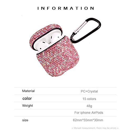 Sparkly Diamond Case for AirPods with Keychain, Shockproof Protective Premium Bling Rhinestone Cover Skin Compatible with AirPods Charging Case 2 & 1(Pink+AB C6)