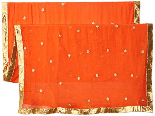 TMS Woman's Embroidered Chiffon Dupatta Scarf Shawl Wrap Soft Indian Bridal Wedding (Orange)