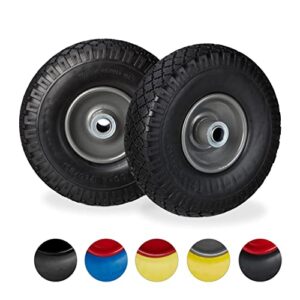 Relaxdays 10026069_957 2 x Hand Truck Tyre, Non-Flat Solid Rubber Wheels, 3.00-4”, 20mm Axle, 150 kg, 260 x 85 mm, Black-Grey