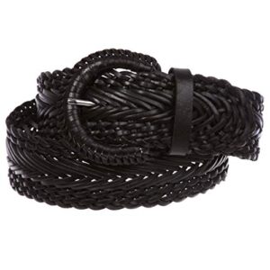 Women's 2" Wide Braided Woven Round Leather Belt, Black | s/m - 32"