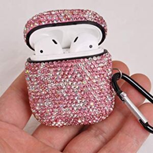 Sparkly Diamond Case for AirPods with Keychain, Shockproof Protective Premium Bling Rhinestone Cover Skin Compatible with AirPods Charging Case 2 & 1(Pink+AB C6)