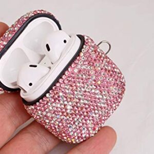 Sparkly Diamond Case for AirPods with Keychain, Shockproof Protective Premium Bling Rhinestone Cover Skin Compatible with AirPods Charging Case 2 & 1(Pink+AB C6)