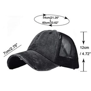 Eohak Distressed Ponytail Hats Baseball for Women Messy-Bun Pony Caps (Black)