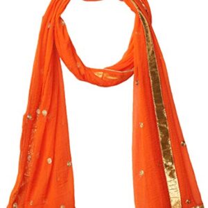 TMS Woman's Embroidered Chiffon Dupatta Scarf Shawl Wrap Soft Indian Bridal Wedding (Orange)