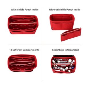 OMYSTYLE Red Purse Organizer Insert for Handbags, Felt Bag Organizer for Tote & Purse, Tote Bag Organizer Insert with 5 Sizes, Compatible with Neverful Speedy and More