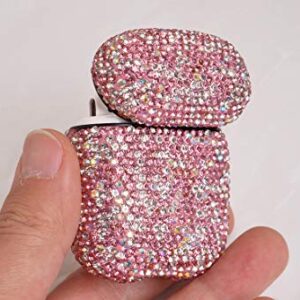 Sparkly Diamond Case for AirPods with Keychain, Shockproof Protective Premium Bling Rhinestone Cover Skin Compatible with AirPods Charging Case 2 & 1(Pink+AB C6)