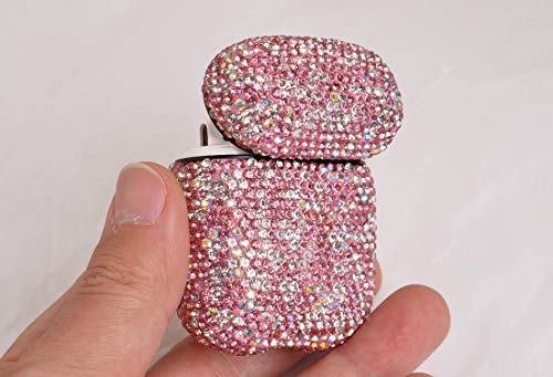 Sparkly Diamond Case for AirPods with Keychain, Shockproof Protective Premium Bling Rhinestone Cover Skin Compatible with AirPods Charging Case 2 & 1(Pink+AB C6)