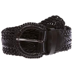 women's 2" wide braided woven round leather belt, black | s/m - 32"