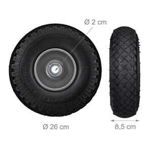 Relaxdays 10026069_957 2 x Hand Truck Tyre, Non-Flat Solid Rubber Wheels, 3.00-4”, 20mm Axle, 150 kg, 260 x 85 mm, Black-Grey