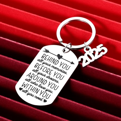 VANLOVEMAC 2025 Graduation Gifts for Her Him Class of 2025 Daughter Son Women Men Best Friend College Boys Girls Behind You All Your Memories Inspirational Gift Key Ring